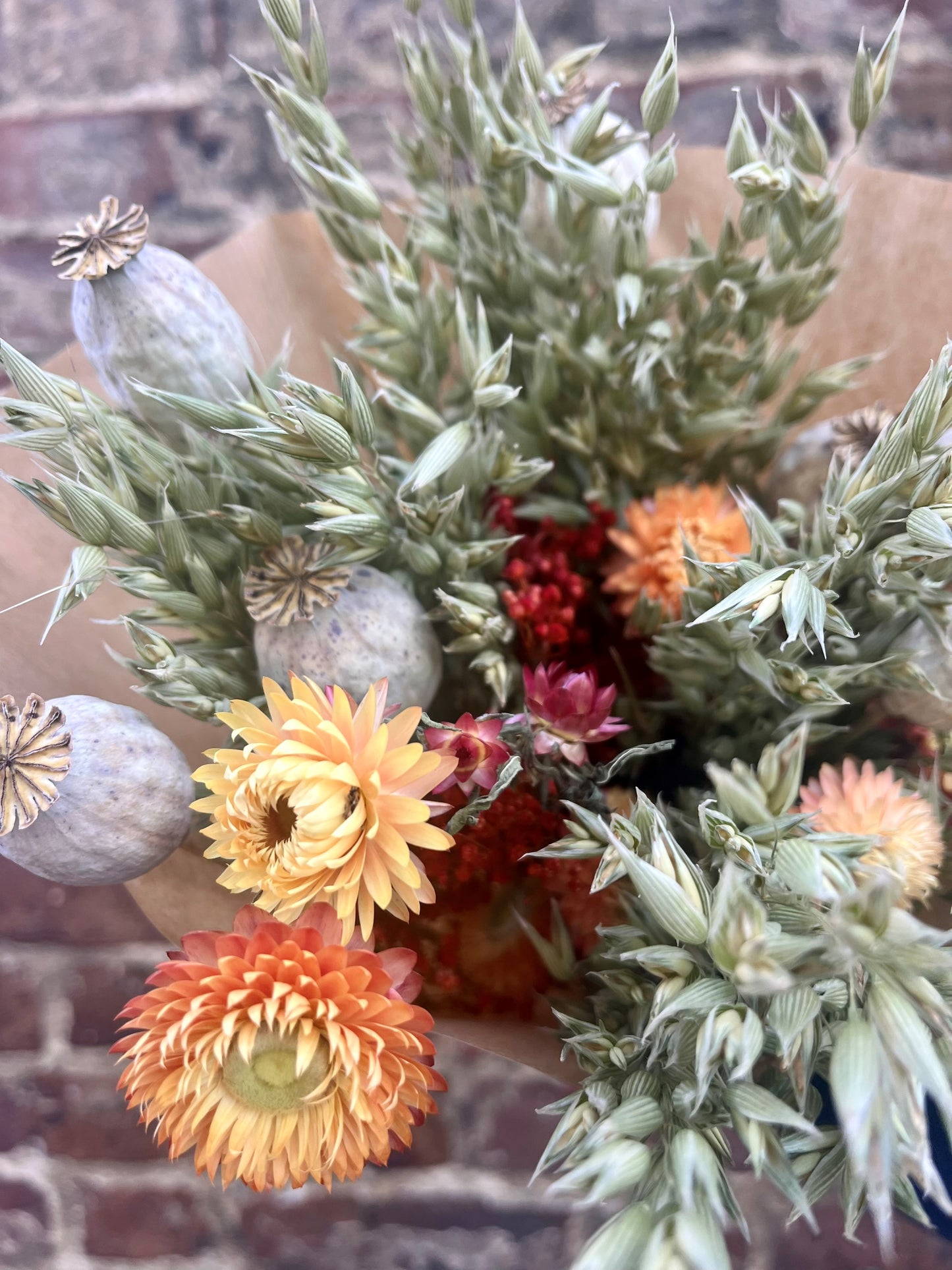 Dried flower bunch - Natural, peach & red