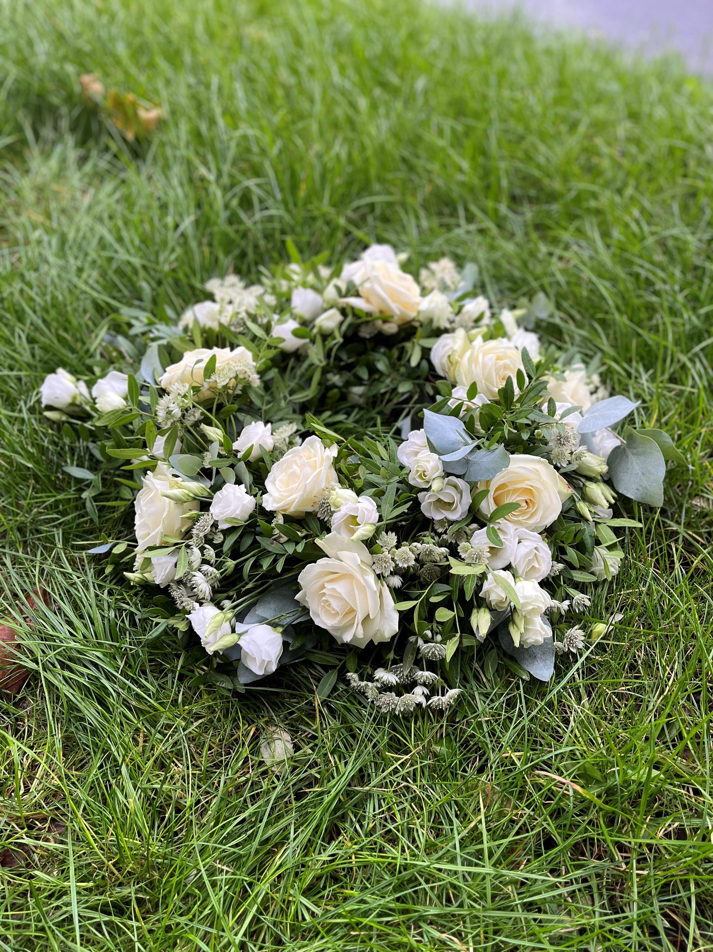 Natural Funeral Wreath - White & Green