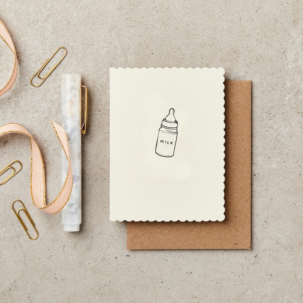 Katie Leamon Milk Bottle A7 new baby card