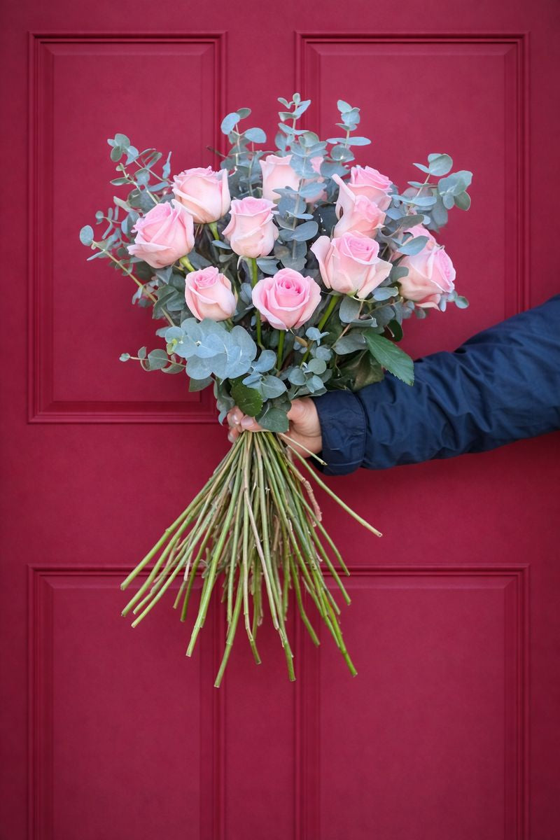 'Be My Baby' Pink Roses with Eucalyptus