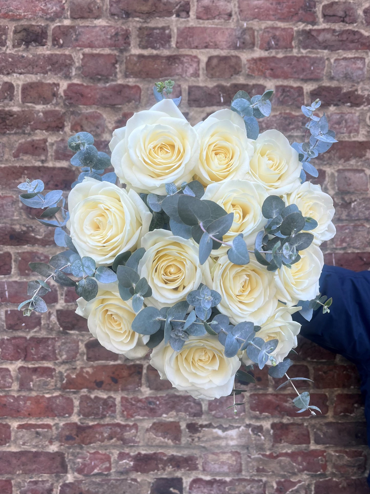 'Pure Love' White Roses with Eucalyptus