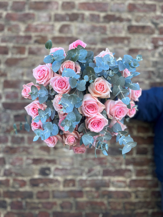 'Be My Valentine' Pink Roses with Eucalyptus