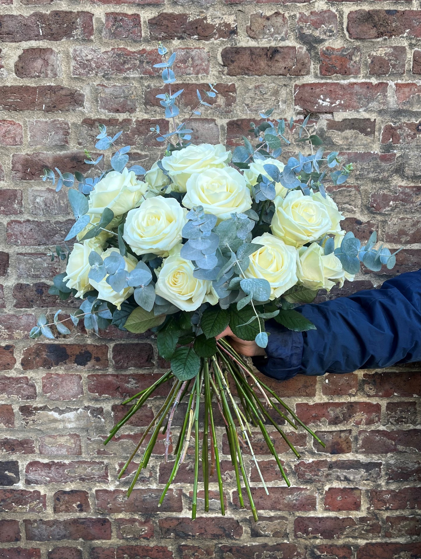 'Pure Love' White Roses with Eucalyptus