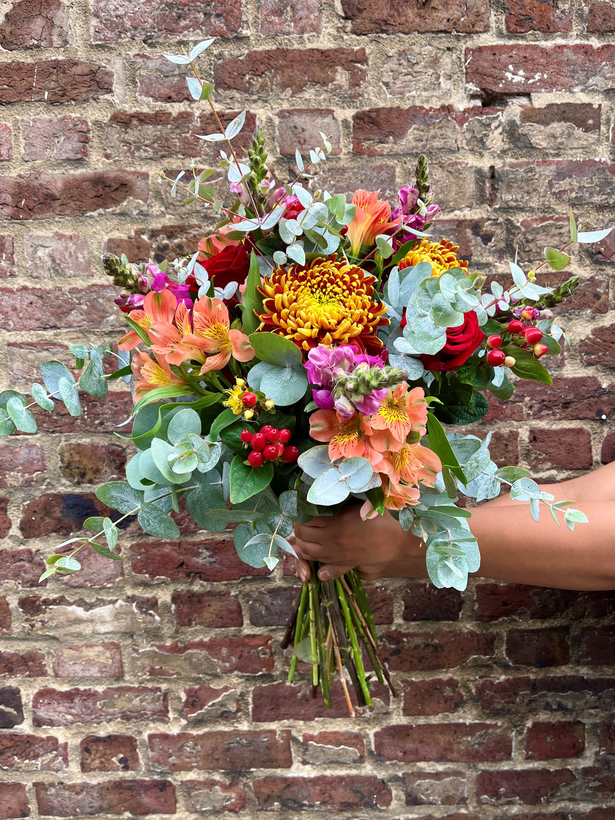 Seasonal Autumnal Sunset hand-tied bouquet – side view