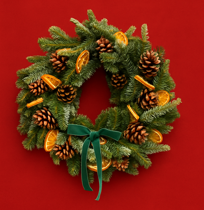 Christmas on the Common door wreath with green bow