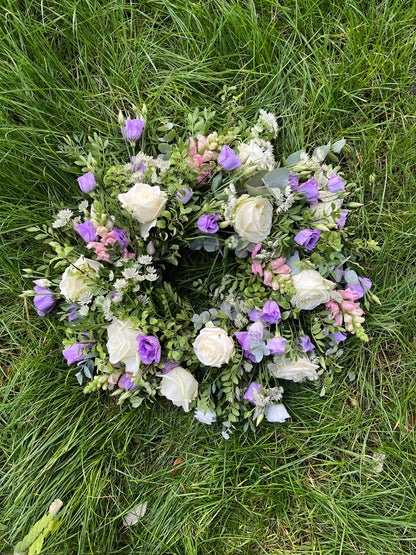 Natural Funeral Wreath - Pretty Pastels