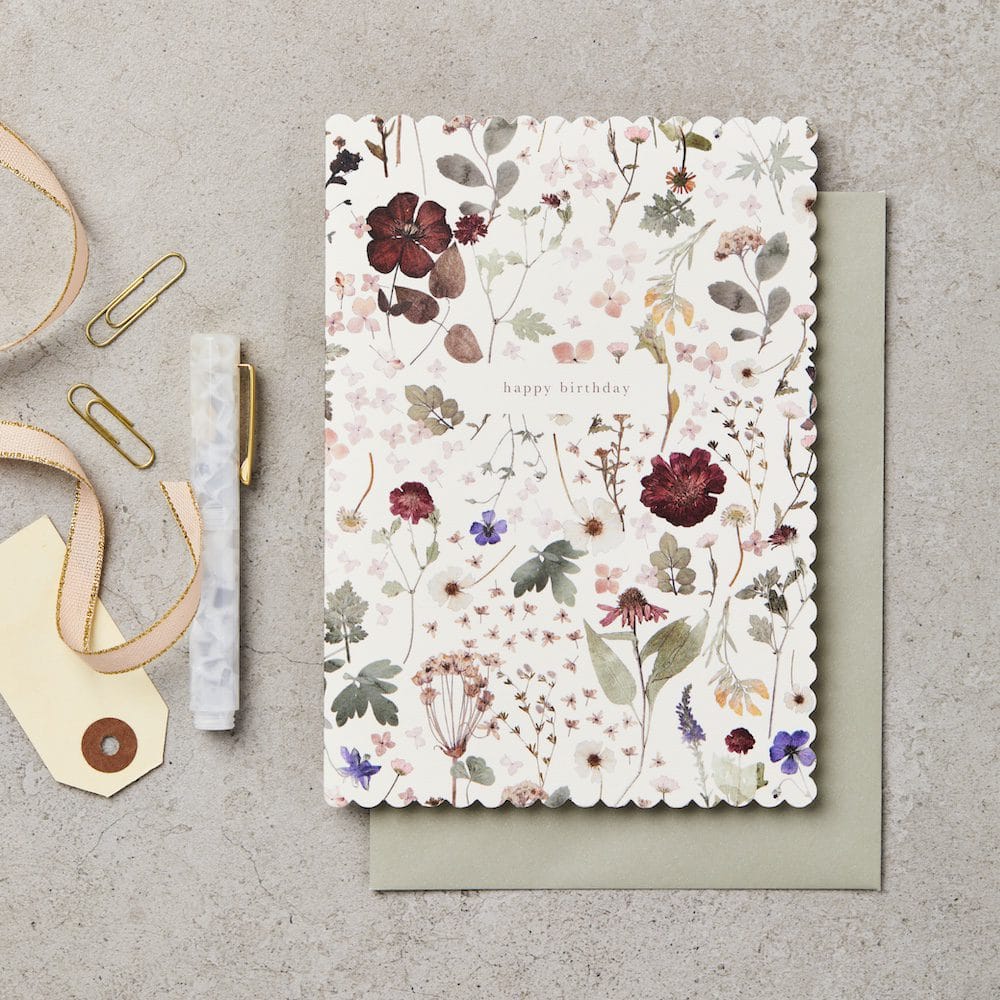 Katie Leamon pressed floral scallop birthday card