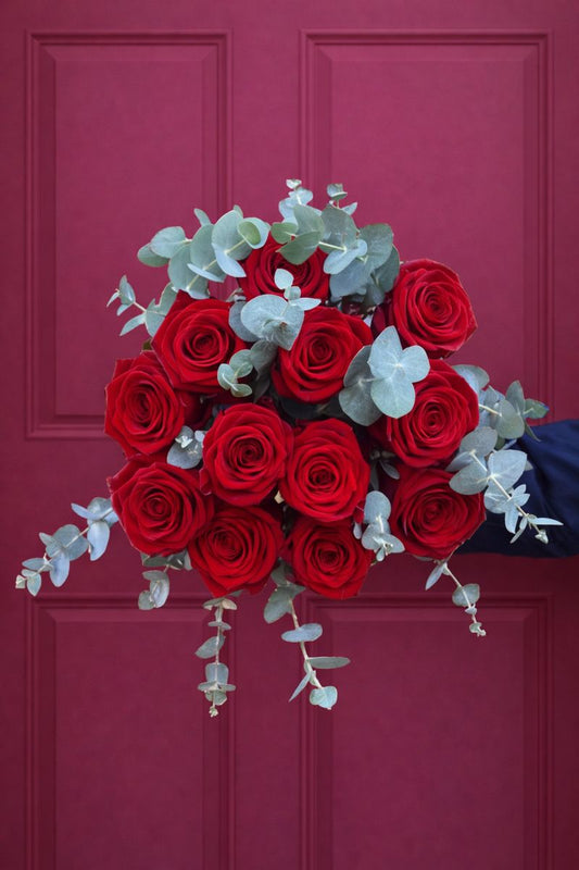 'True Love' Red Roses with Eucalyptus