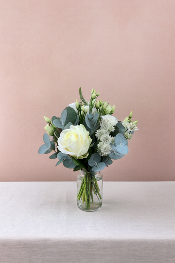 White & Green pre-designed wedding jam jar arrangement