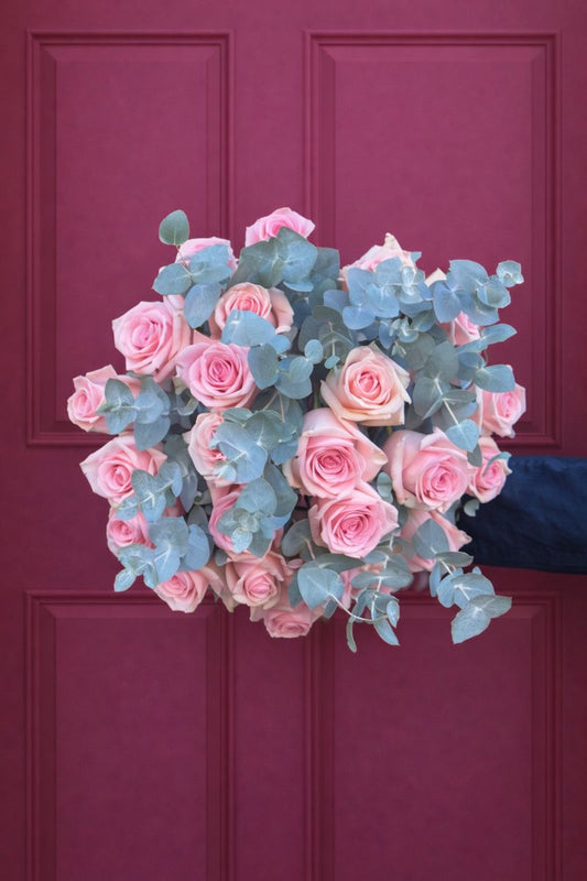 'Be My Baby' Pink Roses with Eucalyptus
