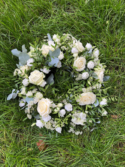 Natural Funeral Wreath - White & Green