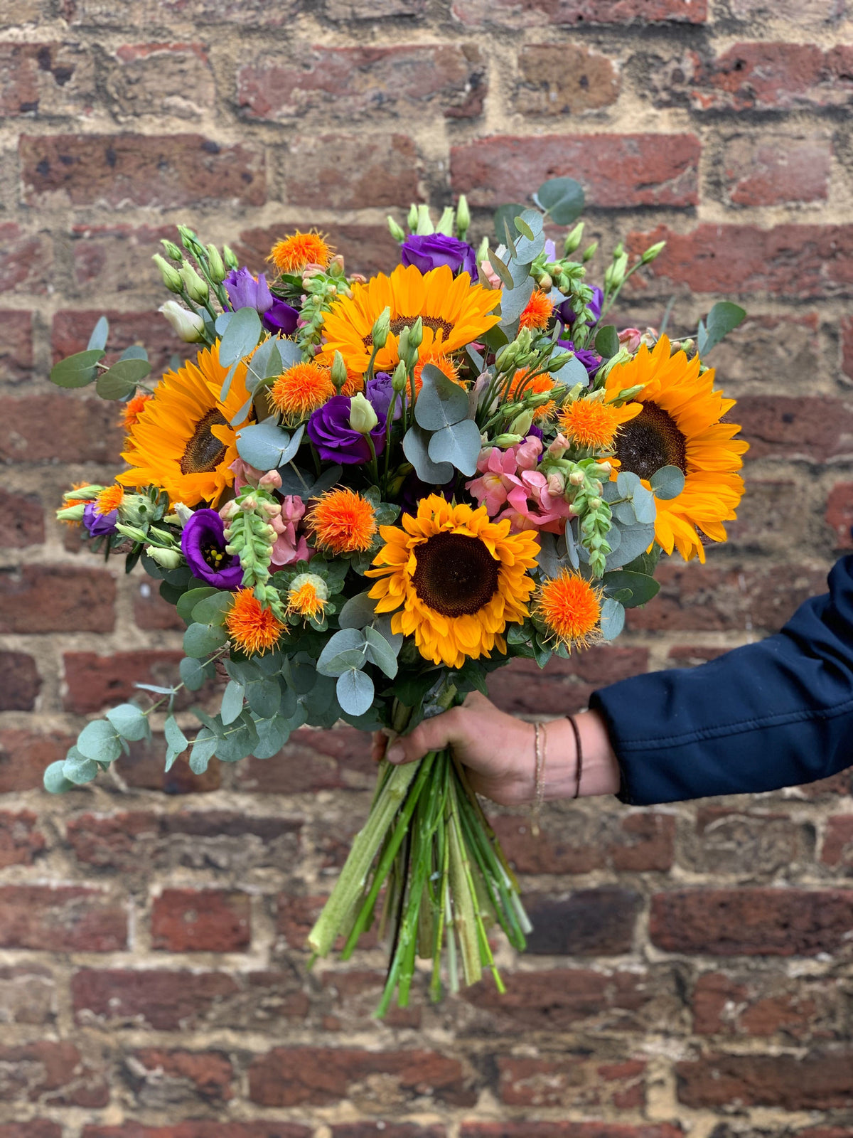 Seasonal Bold & Bright hand-tied bouquet – side view