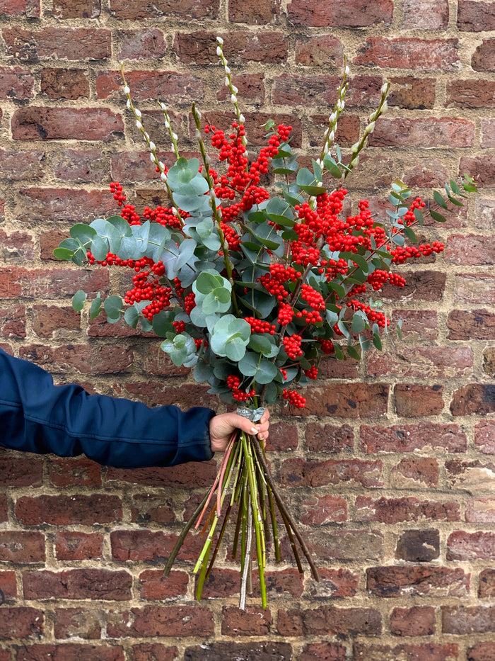 Ilex Berry, Pussy Willow & Eucalyptus Arrangement