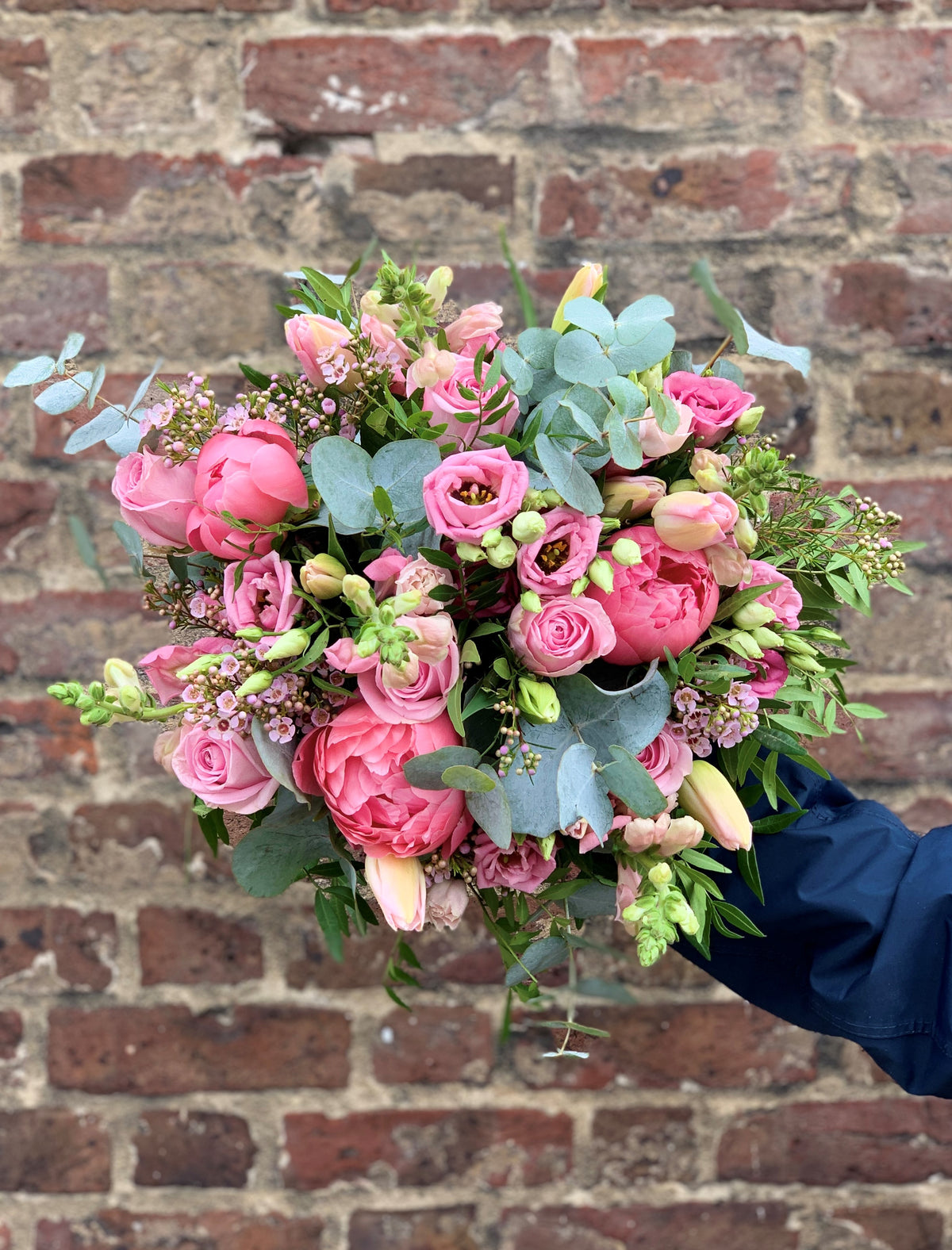 Seasonal Pink hand-tied bouquet – top-down view